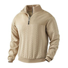 Men's Half-Zip Jacquard Knit Sweater with Ribbed Sleeves and Hem 0