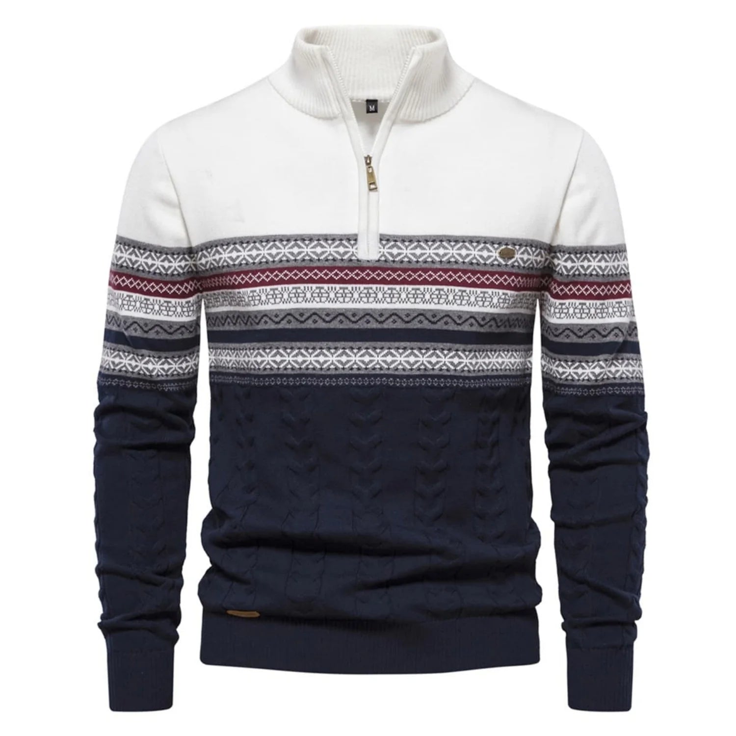 Men's Half-Zip Sweater with Stand Collar and Nordic Pattern 0