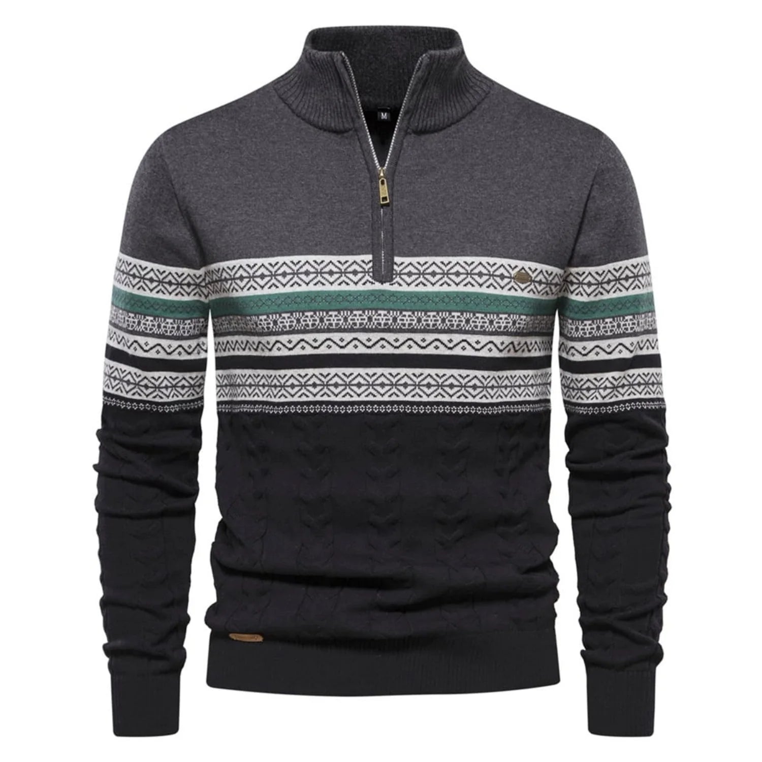 Men's Half-Zip Sweater with Stand Collar and Nordic Pattern 1