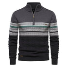 Men's Half-Zip Sweater with Stand Collar and Nordic Pattern 1