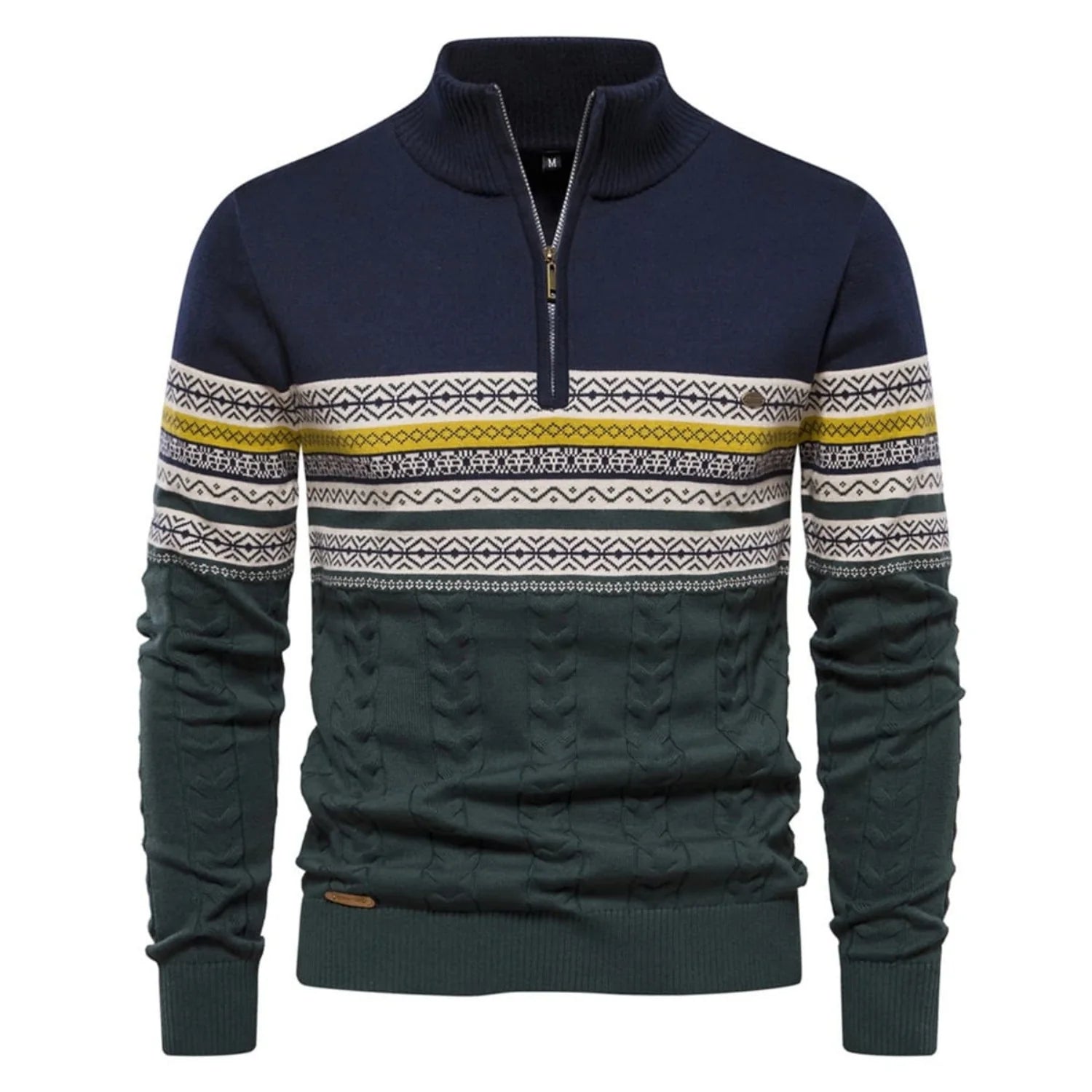 Men's Half-Zip Sweater with Stand Collar and Nordic Pattern 10