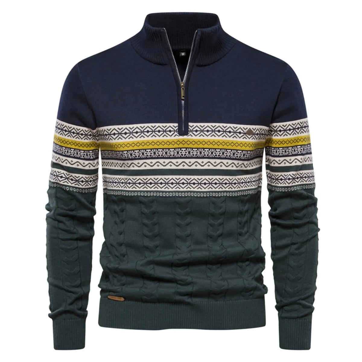 Men's Half-Zip Sweater with Stand Collar and Nordic Pattern 10