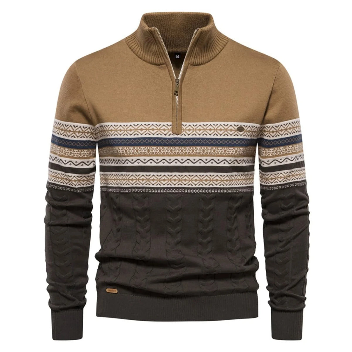 Men's Half-Zip Sweater with Stand Collar and Nordic Pattern 11