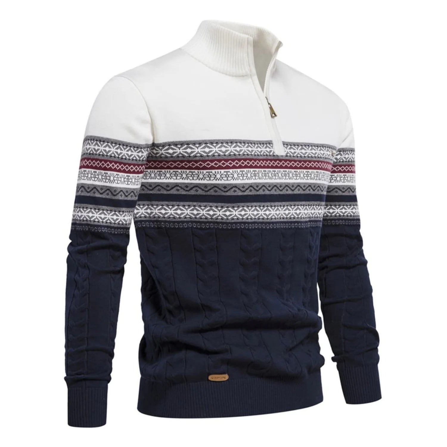Men's Half-Zip Sweater with Stand Collar and Nordic Pattern 3