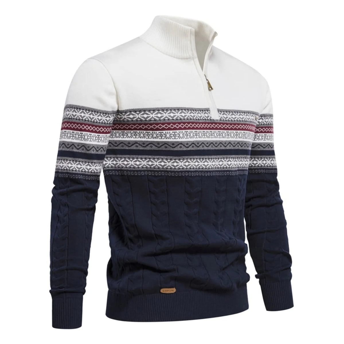 Men's Half-Zip Sweater with Stand Collar and Nordic Pattern 3