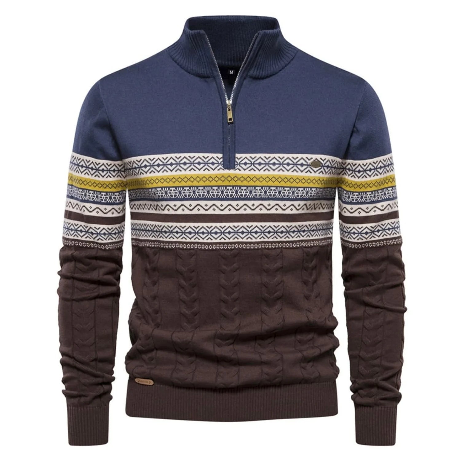 Men's Half-Zip Sweater with Stand Collar and Nordic Pattern 9
