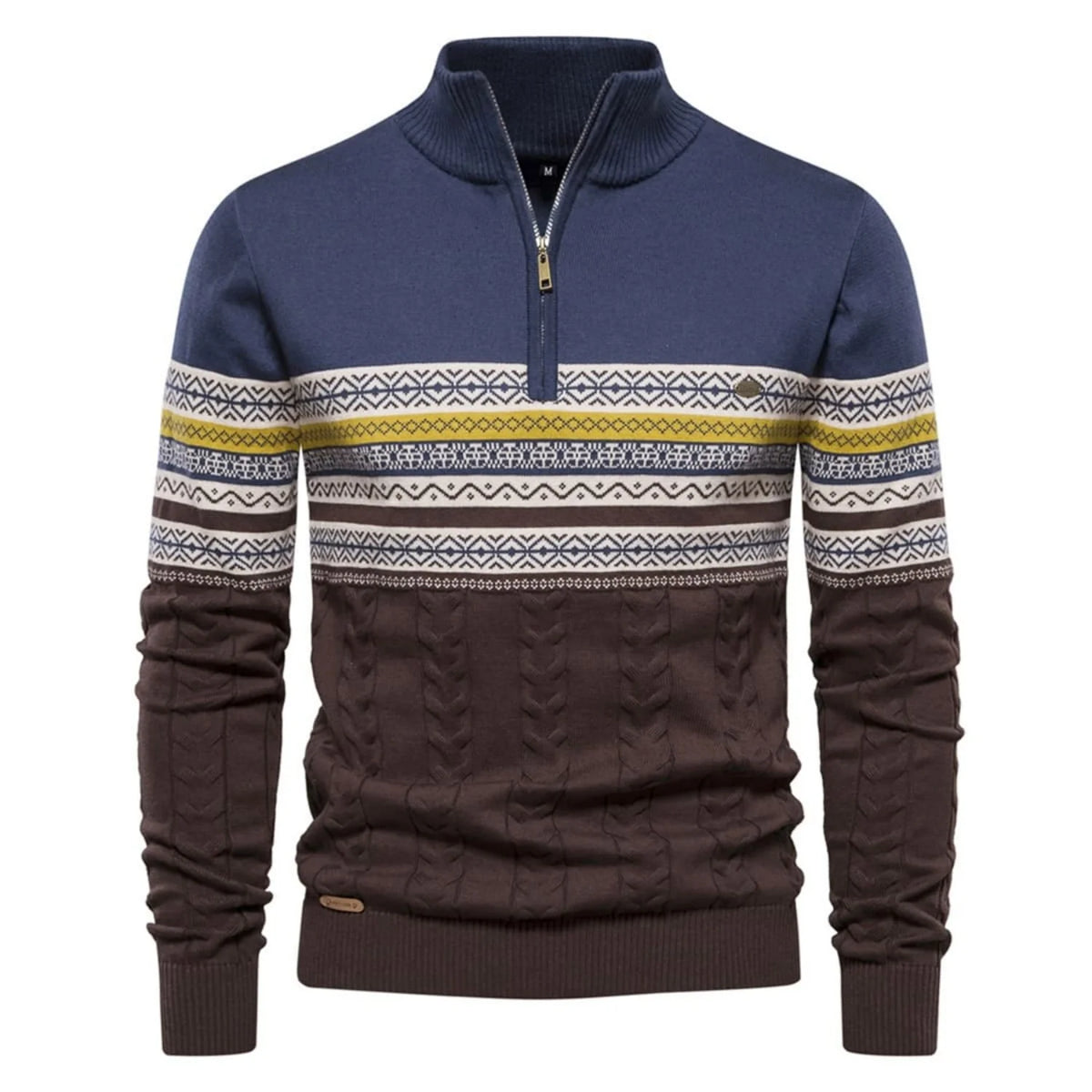 Men's Half-Zip Sweater with Stand Collar and Nordic Pattern 9