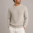 Men's Heavyweight Fisherman Rib Knit Sweater with Round Neckline 3