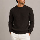 Men's Heavyweight Fisherman Rib Knit Sweater with Round Neckline 4