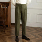 Men's High-Waisted Pleated Cotton Corduroy Trousers 1