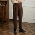 Men's High-Waisted Pleated Cotton Corduroy Trousers 5