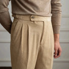 Men's High-Waisted Pleated Cotton Corduroy Trousers 7
