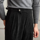 Men's High-Waisted Pleated Cotton Corduroy Trousers 9