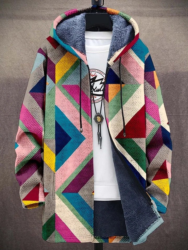 Men's Hooded Jacket with Geometric Pattern and Cozy Lining 0