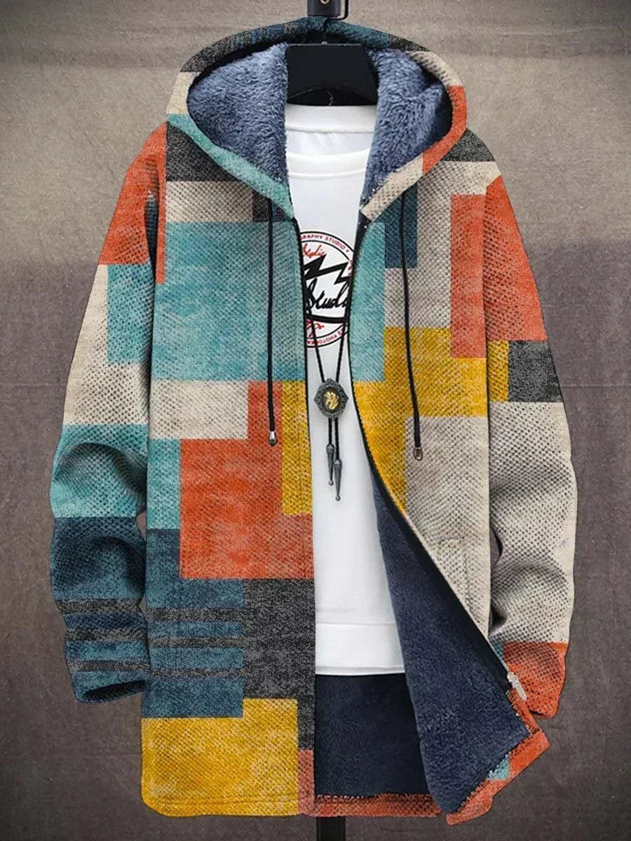 Men's Hooded Jacket with Geometric Pattern and Cozy Lining 1