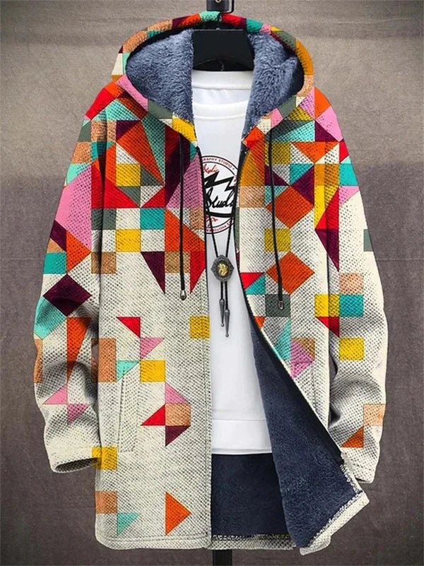 Men's Hooded Jacket with Geometric Pattern and Cozy Lining 2