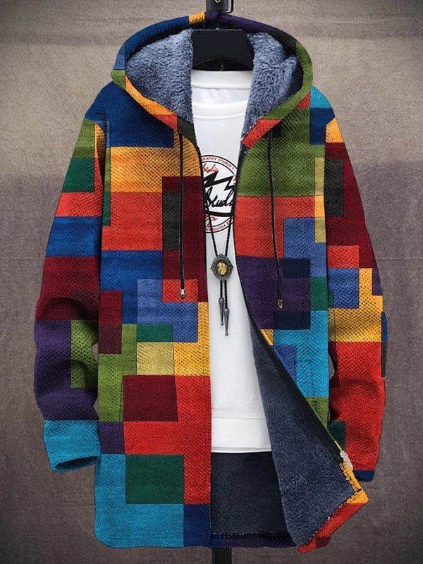 Men's Hooded Jacket with Geometric Pattern and Cozy Lining 3
