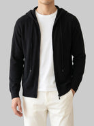 Men's Hooded Zip Cardigan with Ribbed Cuffs and Side Pockets 0