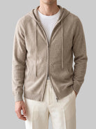 Men's Hooded Zip Cardigan with Ribbed Cuffs and Side Pockets 1