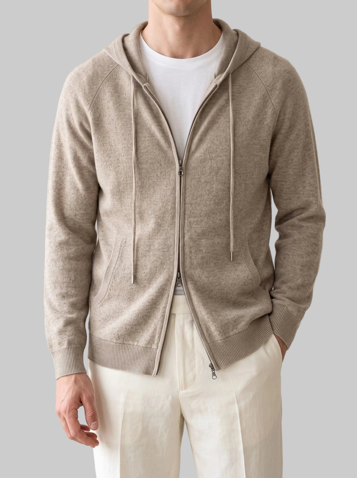 Men's Hooded Zip Cardigan with Ribbed Cuffs and Side Pockets 1