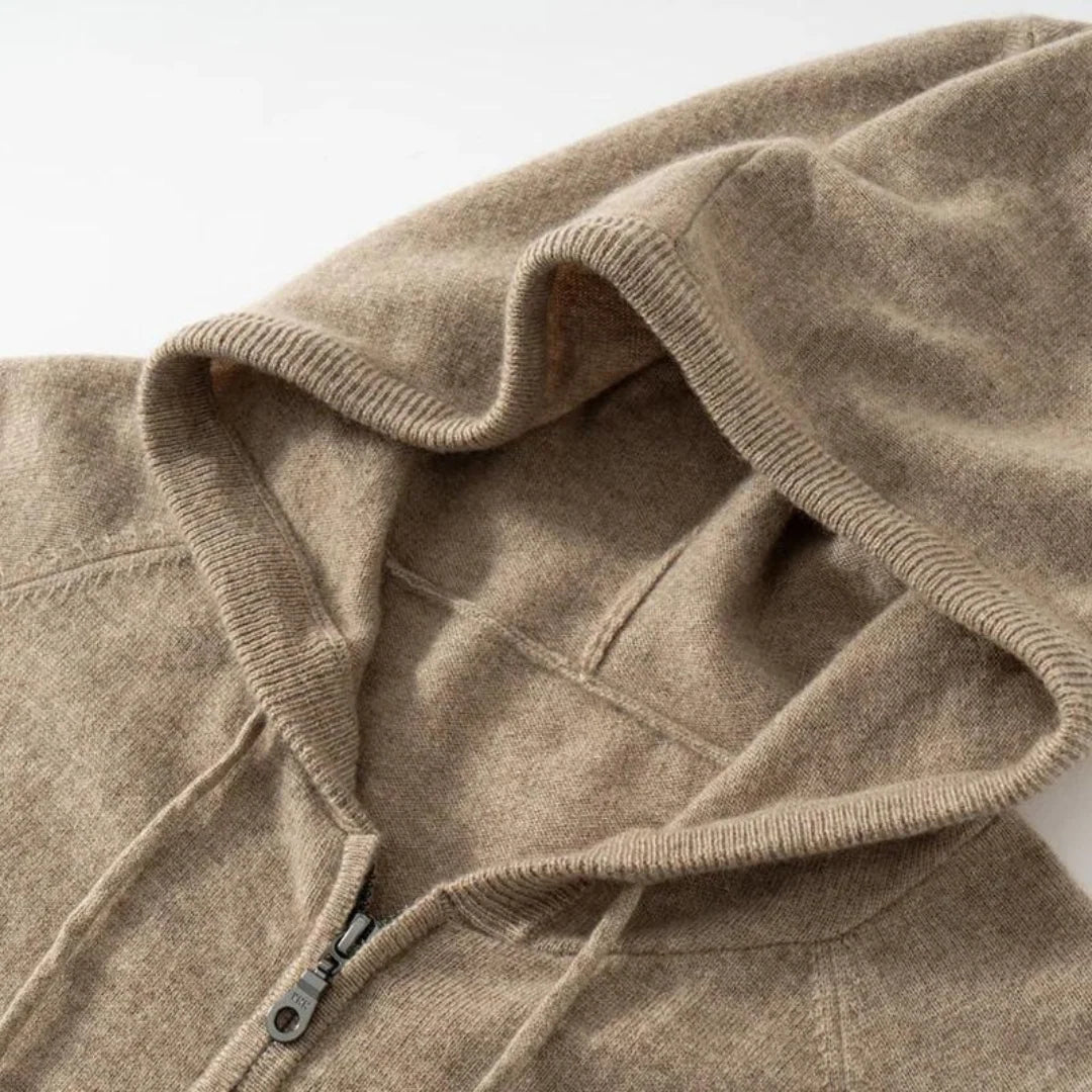 Men's Hooded Zip Cardigan with Ribbed Cuffs and Side Pockets 4