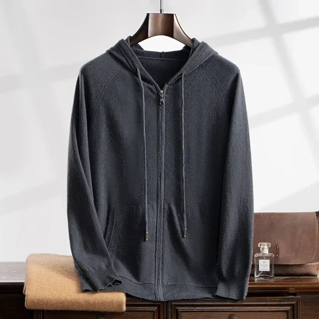 Men's Hooded Zip Cardigan with Ribbed Cuffs and Side Pockets 7