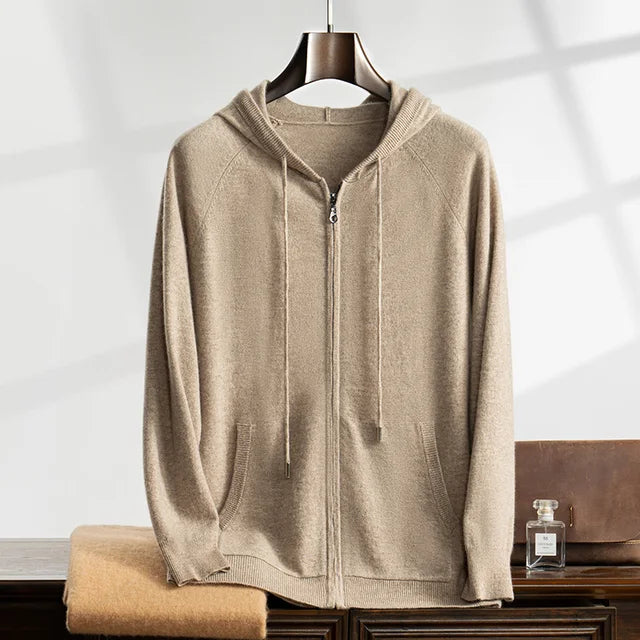 Men's Hooded Zip Cardigan with Ribbed Cuffs and Side Pockets 8