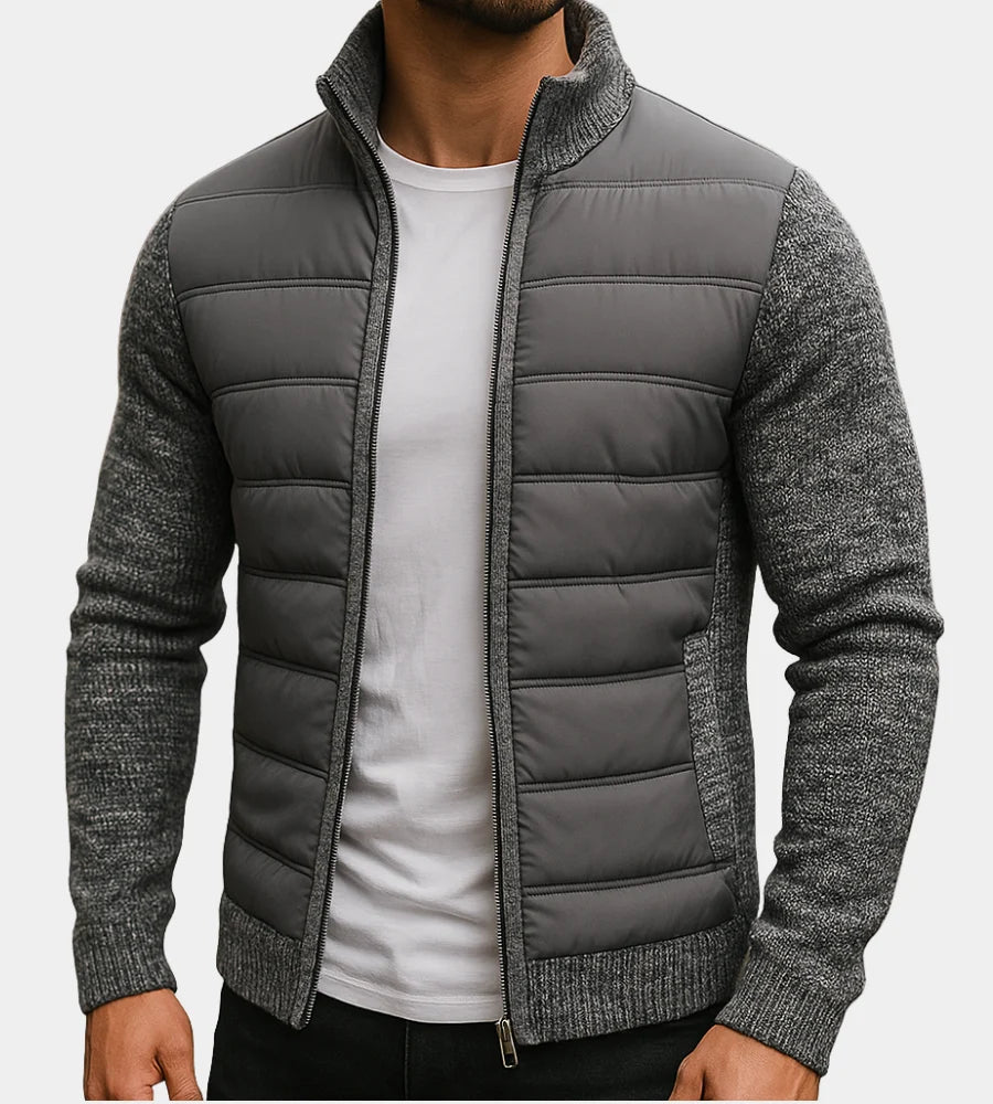 Men's Hybrid Quilted Puffer Jacket with Knit Sleeves 0