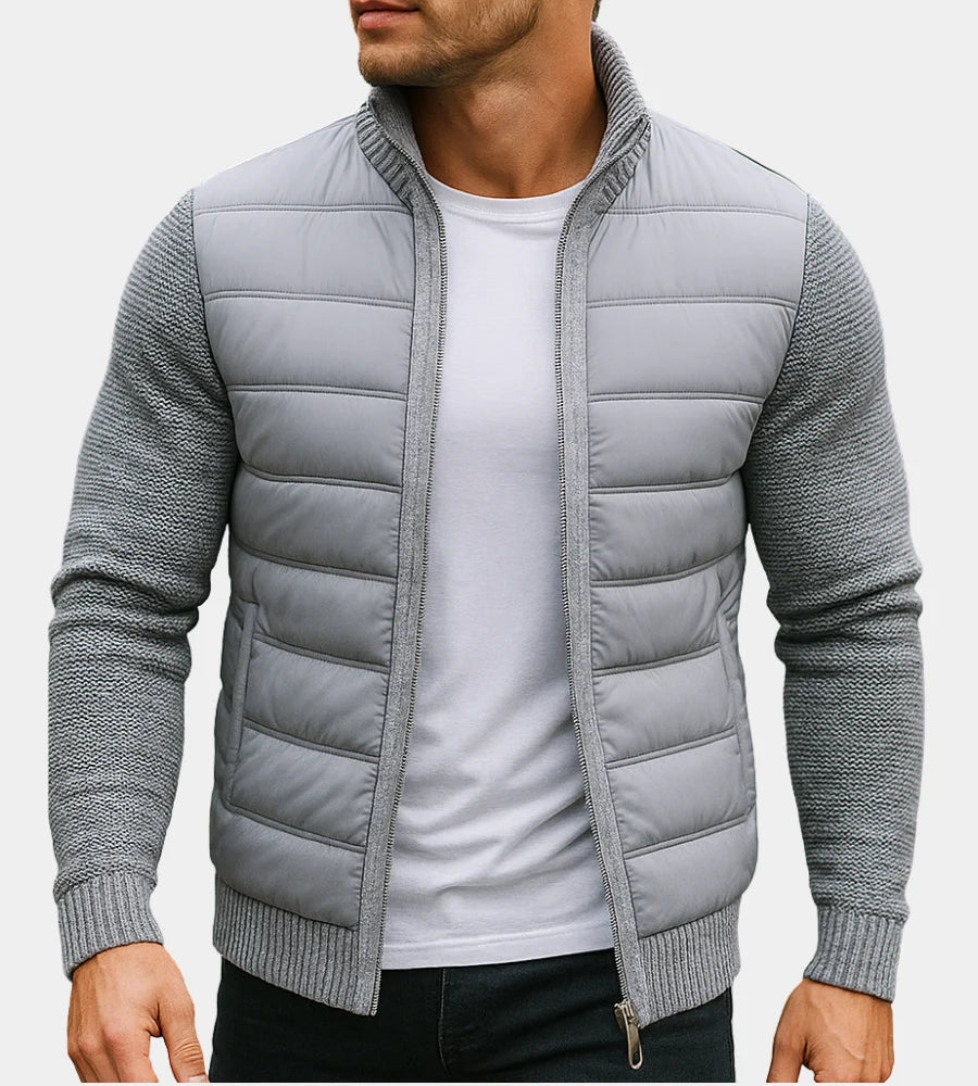 Men's Hybrid Quilted Puffer Jacket with Knit Sleeves 1