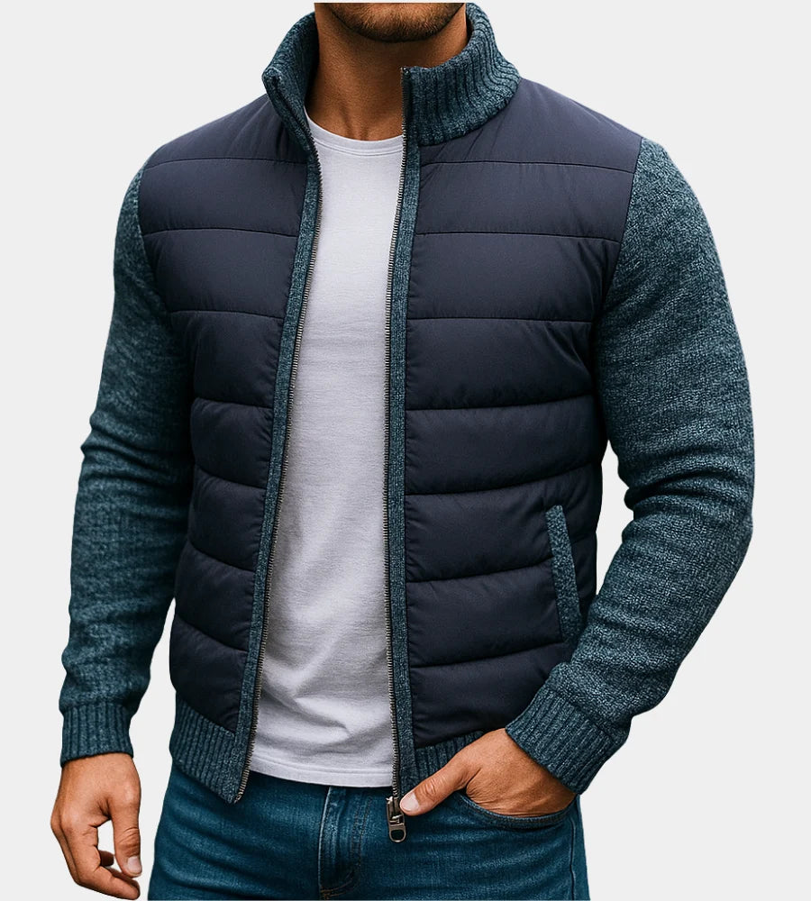 Men's Hybrid Quilted Puffer Jacket with Knit Sleeves 2
