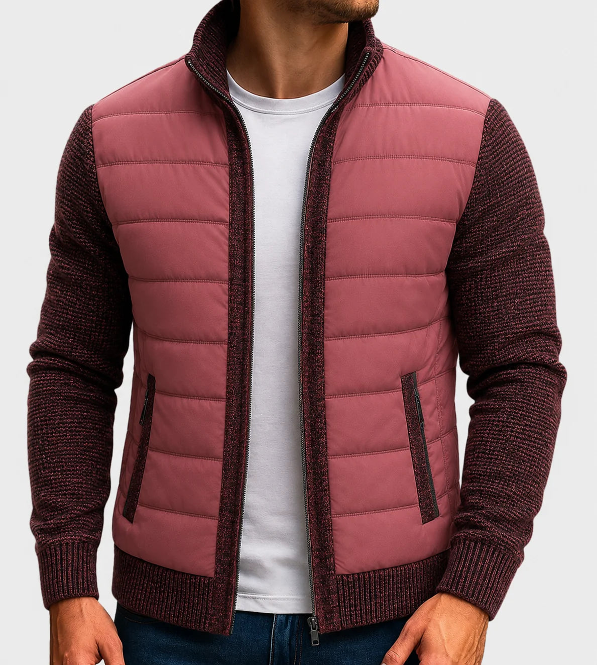 Men's Hybrid Quilted Puffer Jacket with Knit Sleeves 3