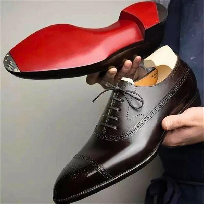 Men's Lace-Up Dress Shoes with Perforated Cap Toe and Contrasting Outsole 0