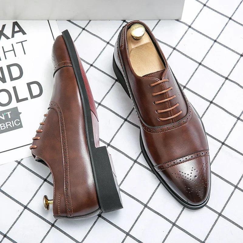 Men's Lace-Up Dress Shoes with Perforated Cap Toe and Contrasting Outsole 2