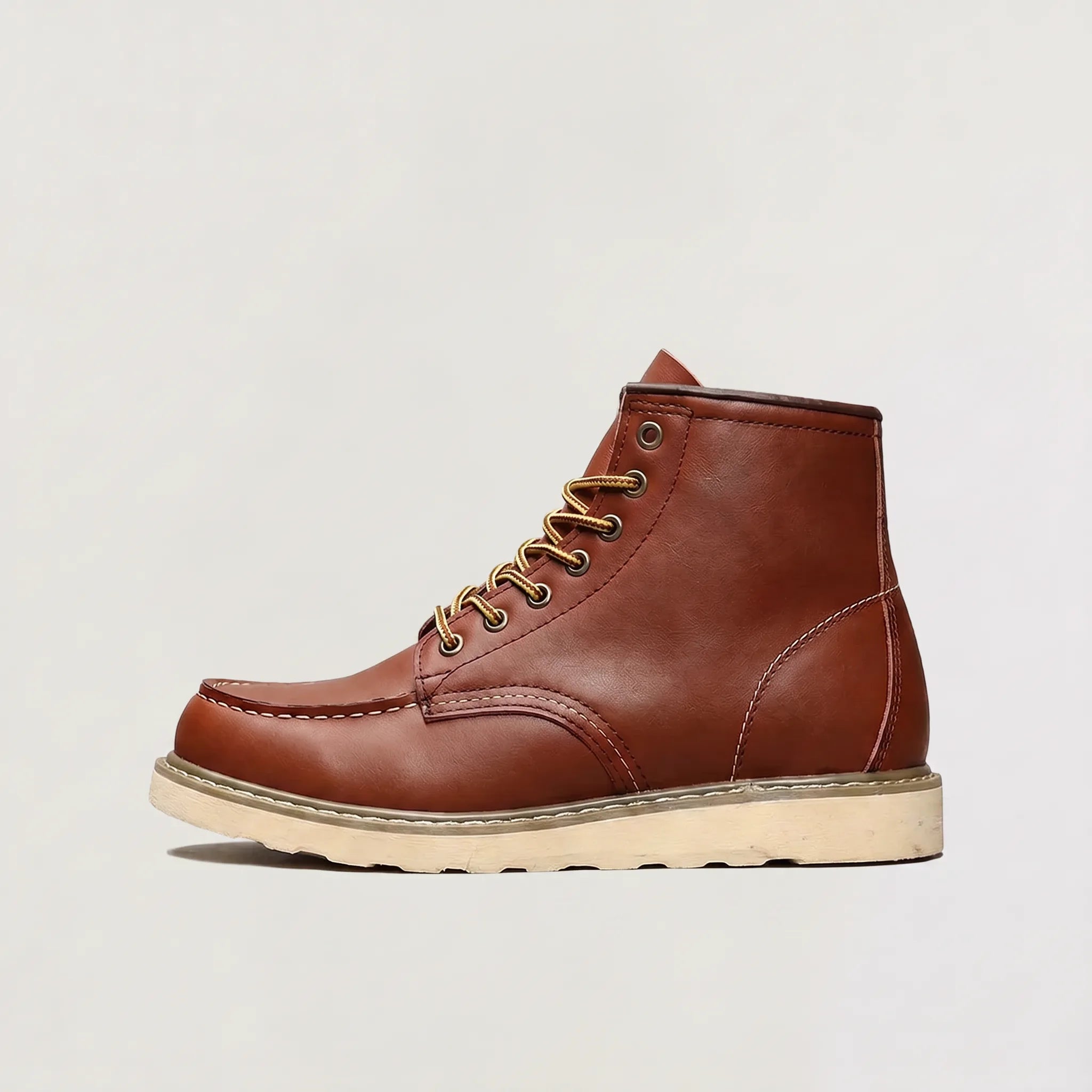 Men's Lace-Up Moc Toe Boots with Padded Collar and Rubber Sole 0