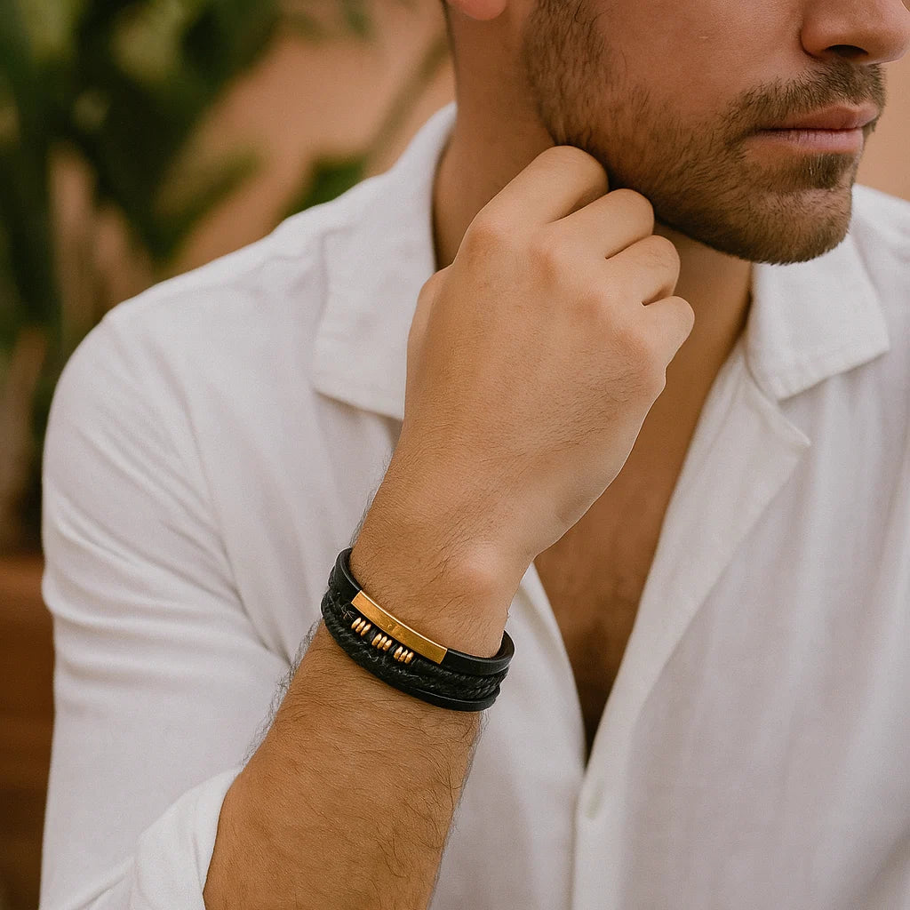 Men's Leather Bracelet - Solid Casual Design for Everyday Wear 1