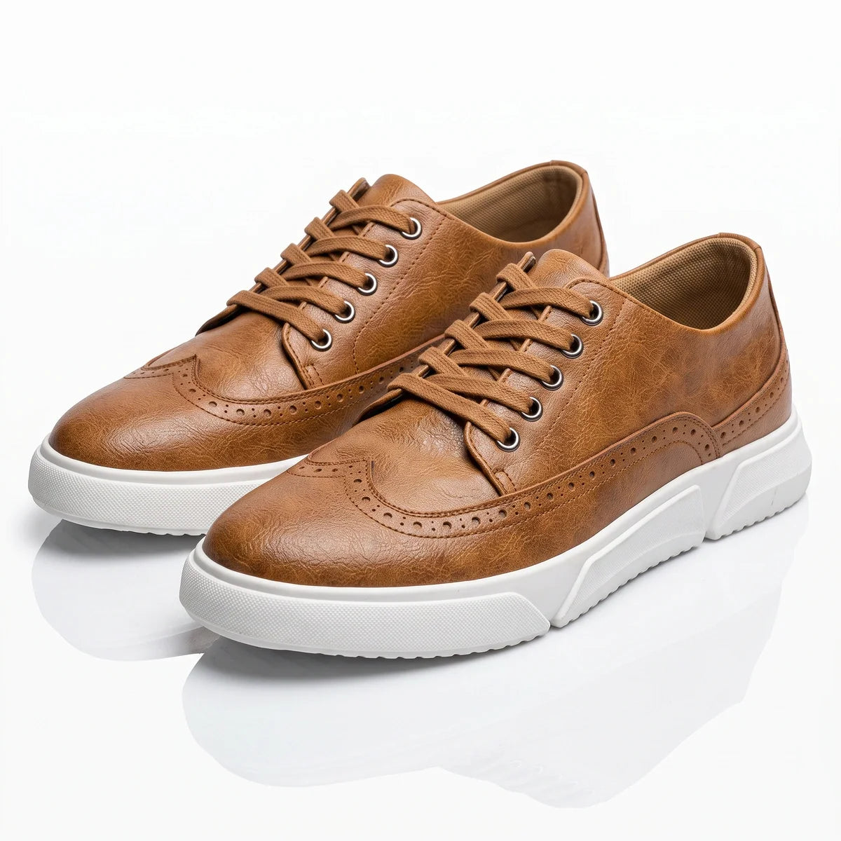 Men's Leather Brogue Lace-Up Sneakers with Cushioned Sole 1