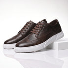 Men's Leather Brogue Lace-Up Sneakers with Cushioned Sole 2