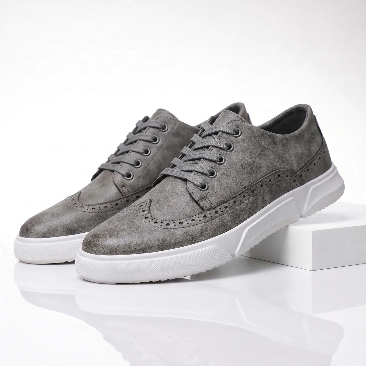 Men's Leather Brogue Lace-Up Sneakers with Cushioned Sole 4