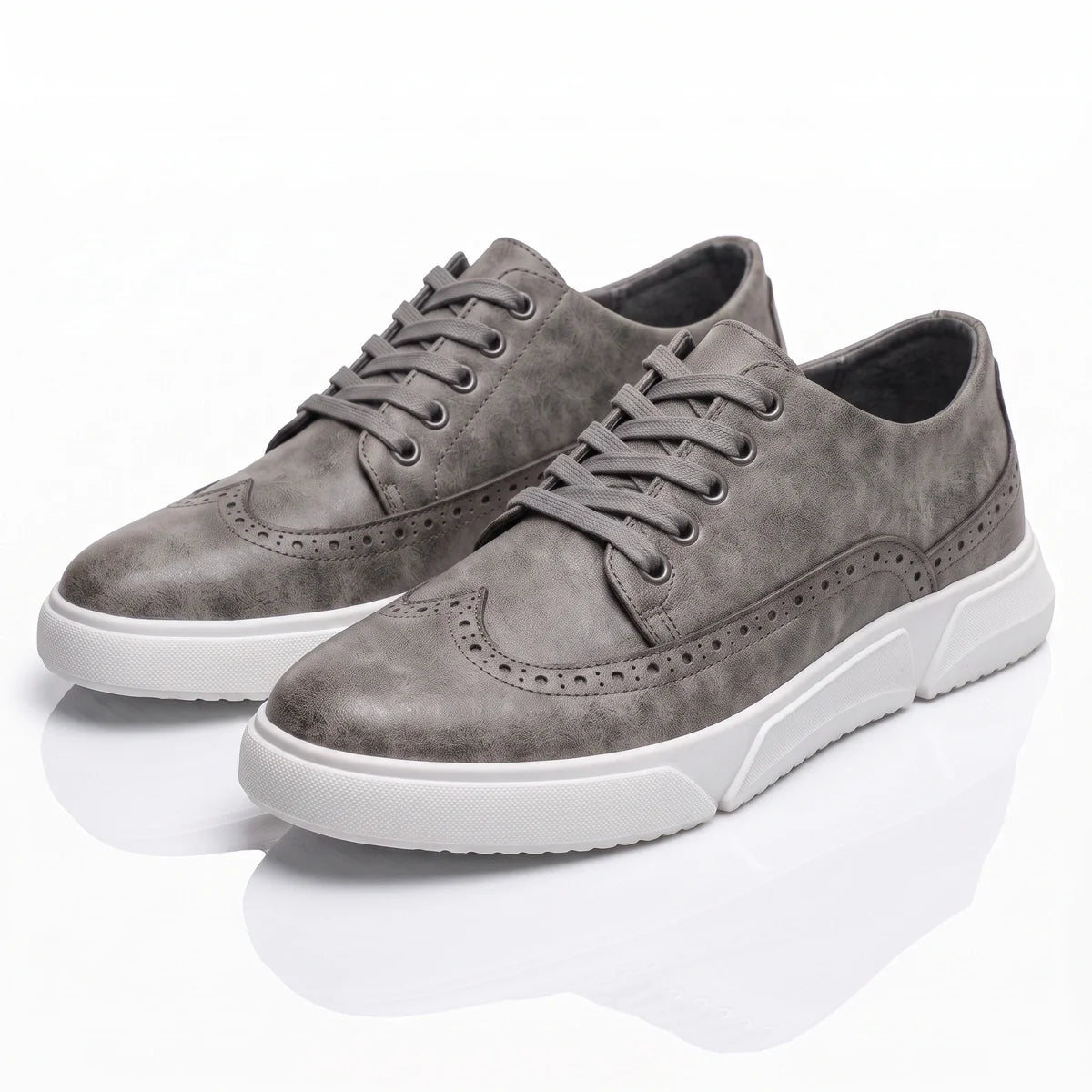 Men's Leather Brogue Lace-Up Sneakers with Cushioned Sole 5