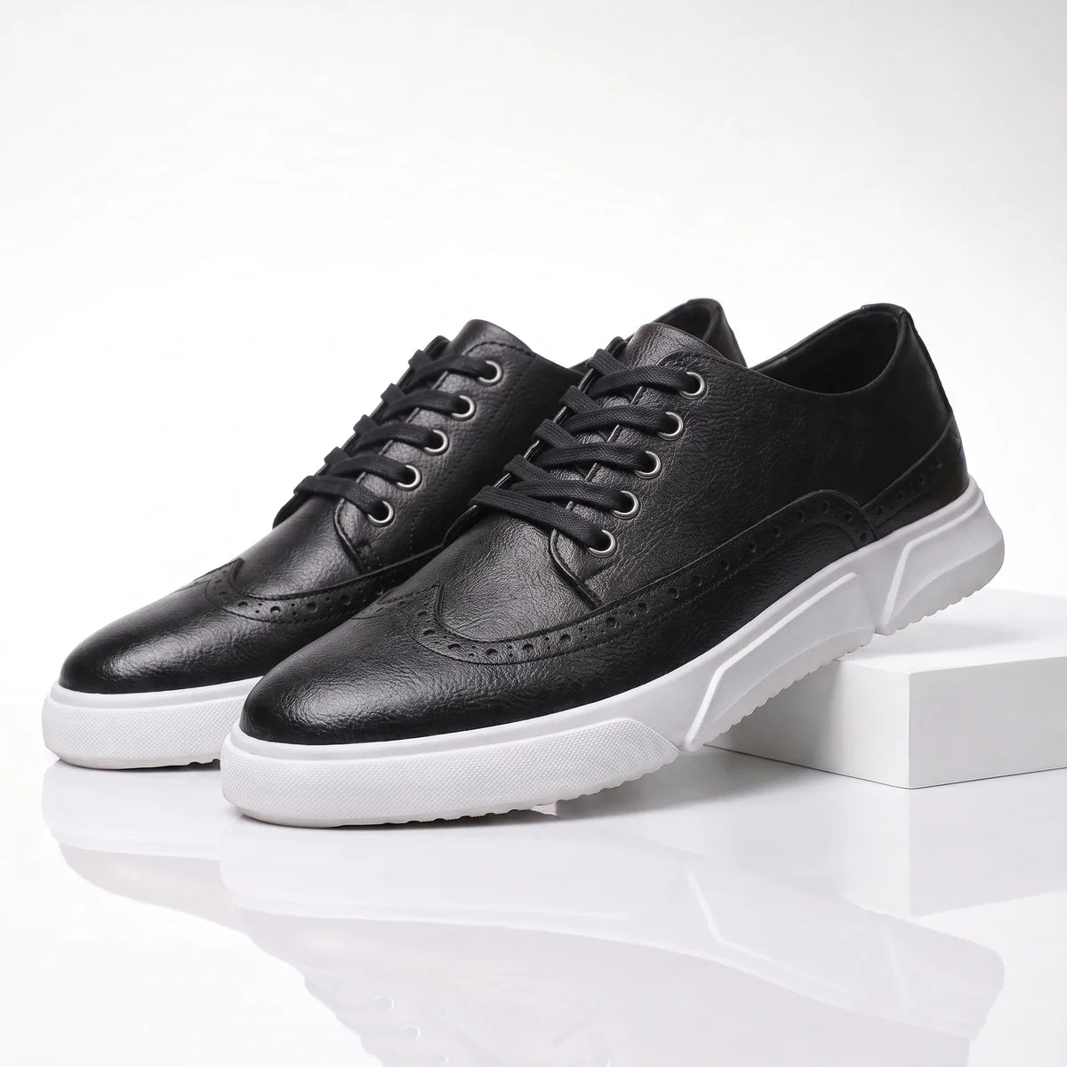Men's Leather Brogue Lace-Up Sneakers with Cushioned Sole 6