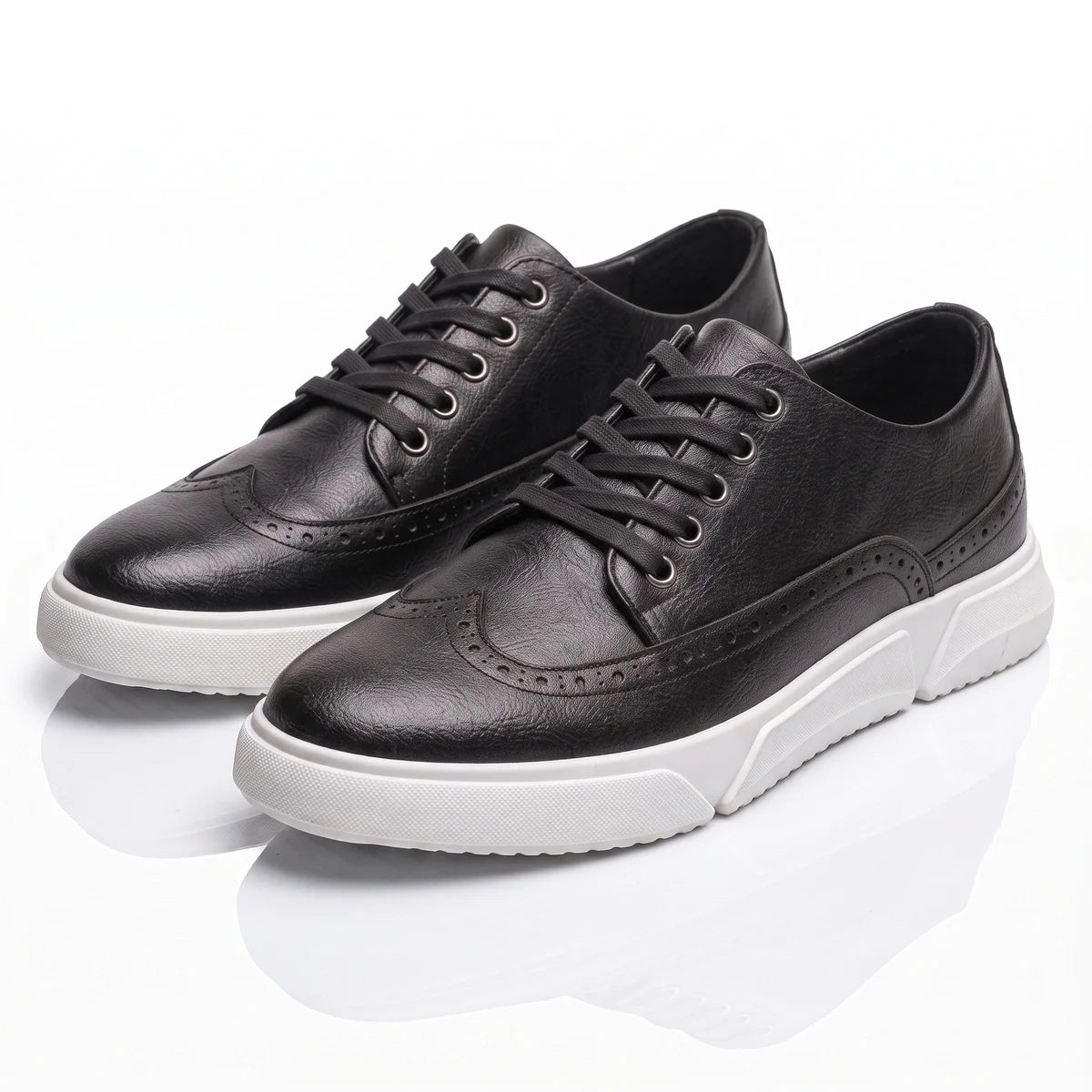 Men's Leather Brogue Lace-Up Sneakers with Cushioned Sole 7