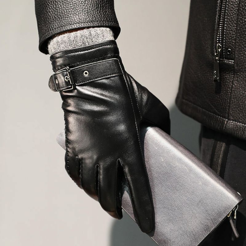 Men's Leather Gloves with Brushed Wool Lining and Adjustable Wrist Strap 1