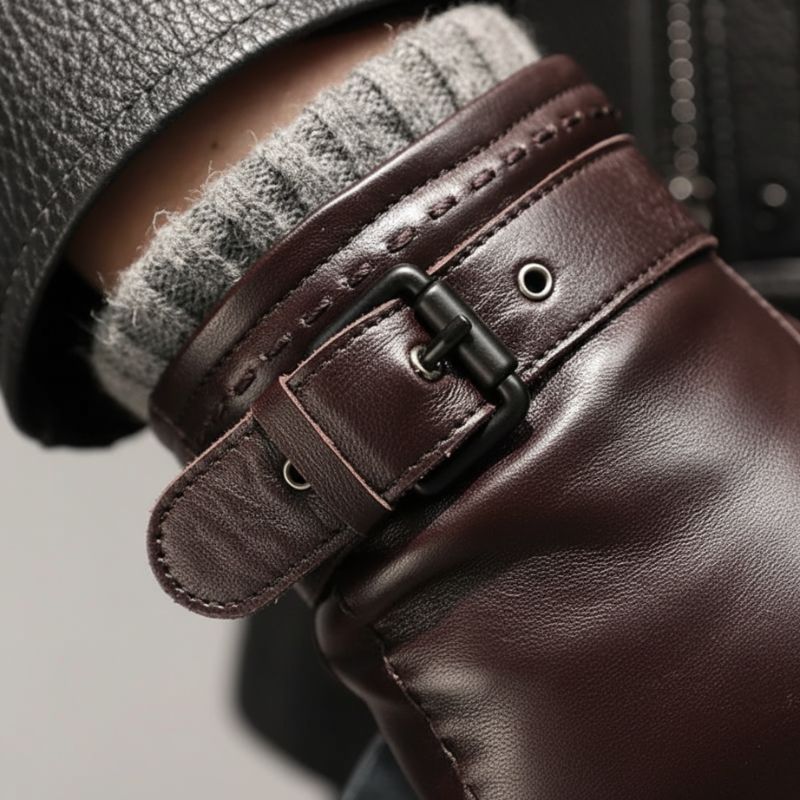 Men's Leather Gloves with Brushed Wool Lining and Adjustable Wrist Strap 3