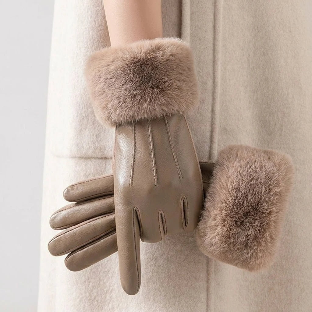 Men's Leather Gloves with Faux Fur Cuff - Classic Winter Style 0
