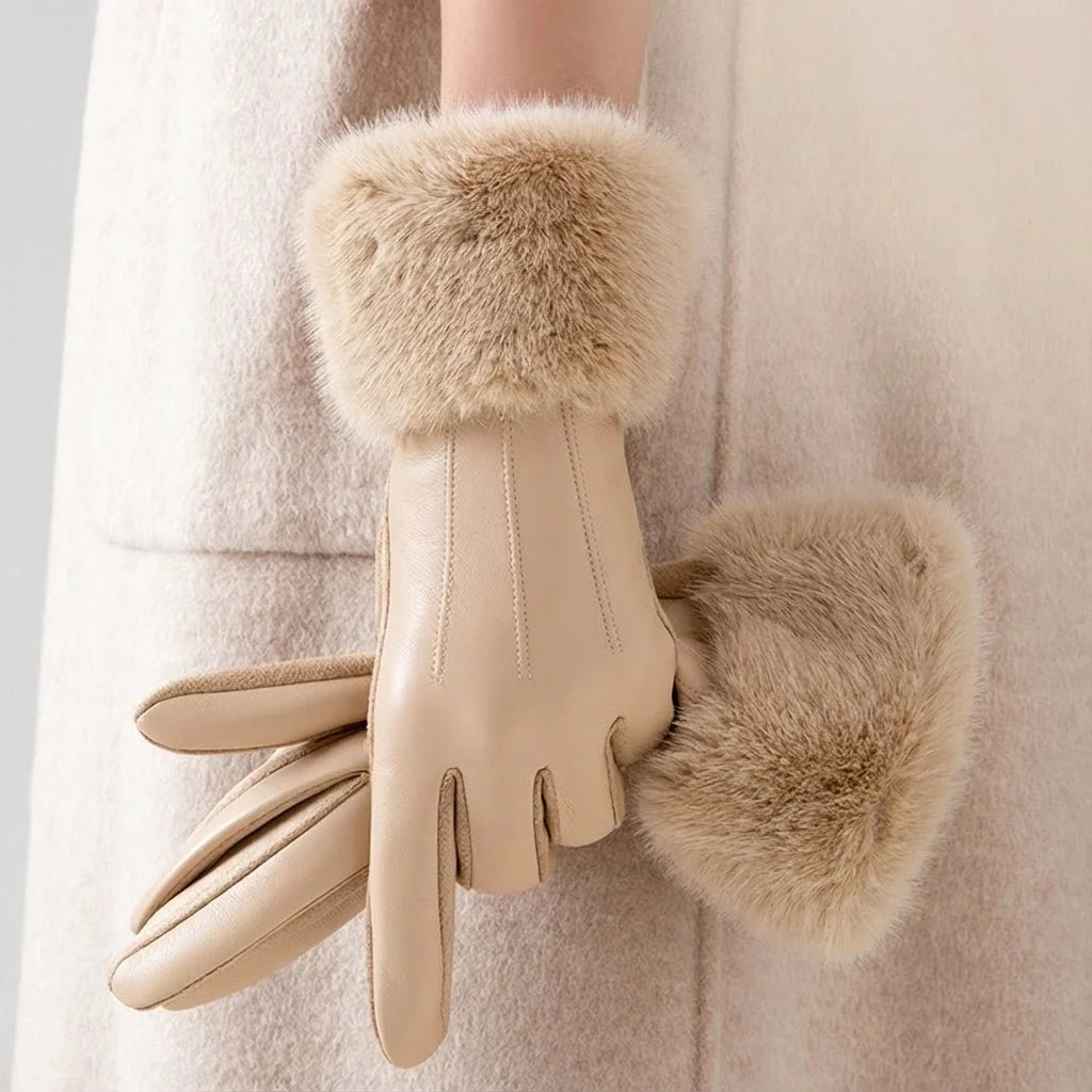 Men's Leather Gloves with Faux Fur Cuff - Classic Winter Style 2