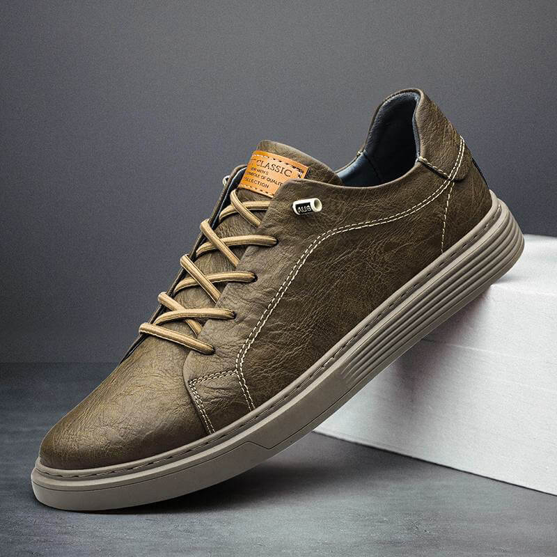 Men's Leather Low-Top Sneakers with Textured Finish and Cushioned Insole 1