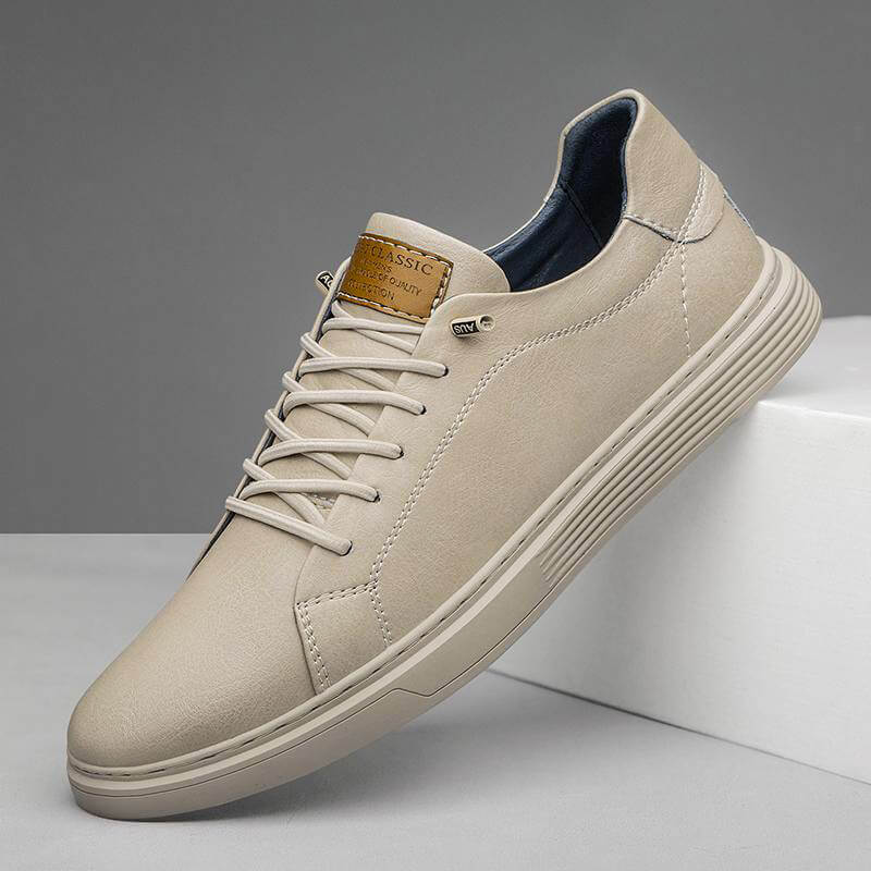Men's Leather Low-Top Sneakers with Textured Finish and Cushioned Insole 2
