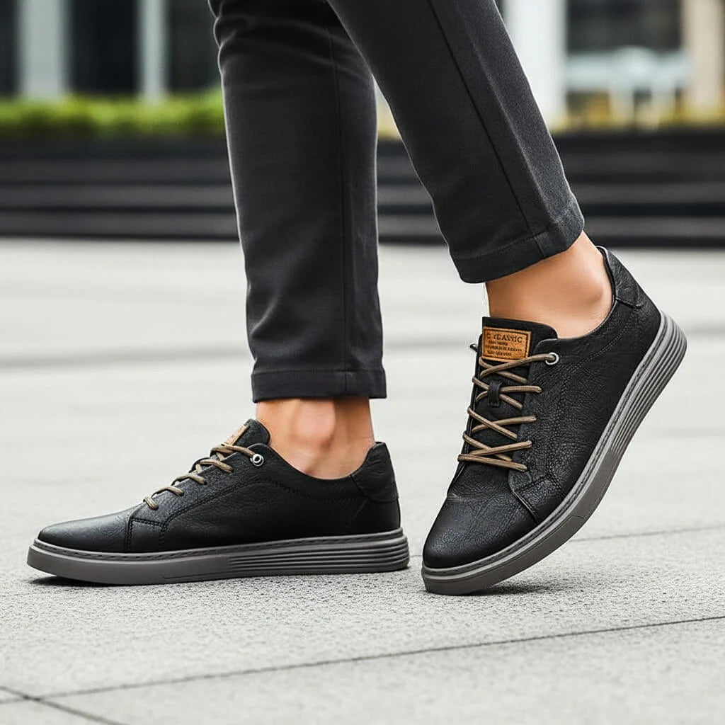 Men's Leather Low-Top Sneakers with Textured Finish and Cushioned Insole 3