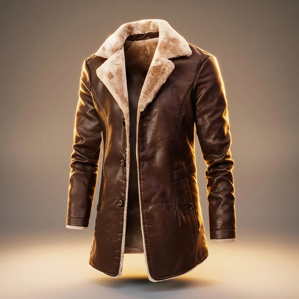 Men's Leather Shearling-Lined Winter Coat 0
