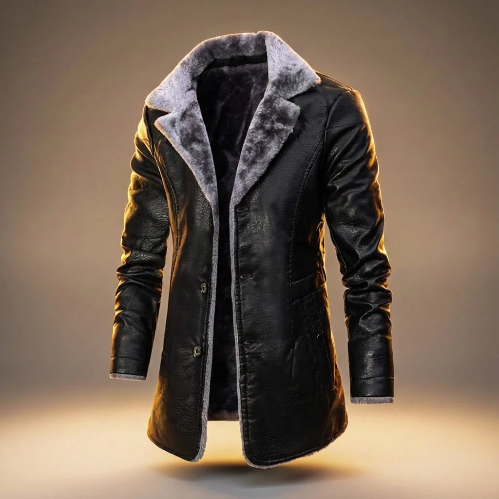 Men's Leather Shearling-Lined Winter Coat 1